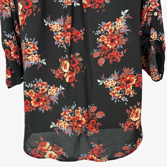 DANIEL RAINN Black Red Floral V-Neck Long Sleeve Oversized Loose Fit sz L Large - Picture 14 of 16